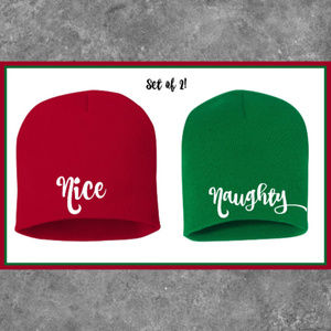 Set of 2 Brand New Naughty and Nice Christmas Beanie Hats